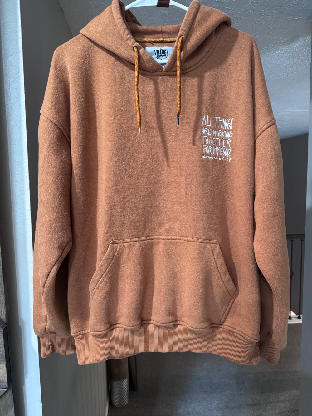 Rust Orange Pullover Hoodie with Script Chest Graphic